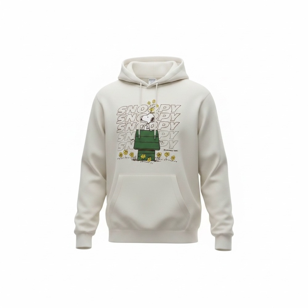 Peanuts Snoopy Graphic Hoodie Cream Mens 2XL Pullover Sweatshirt 2PNT2406B